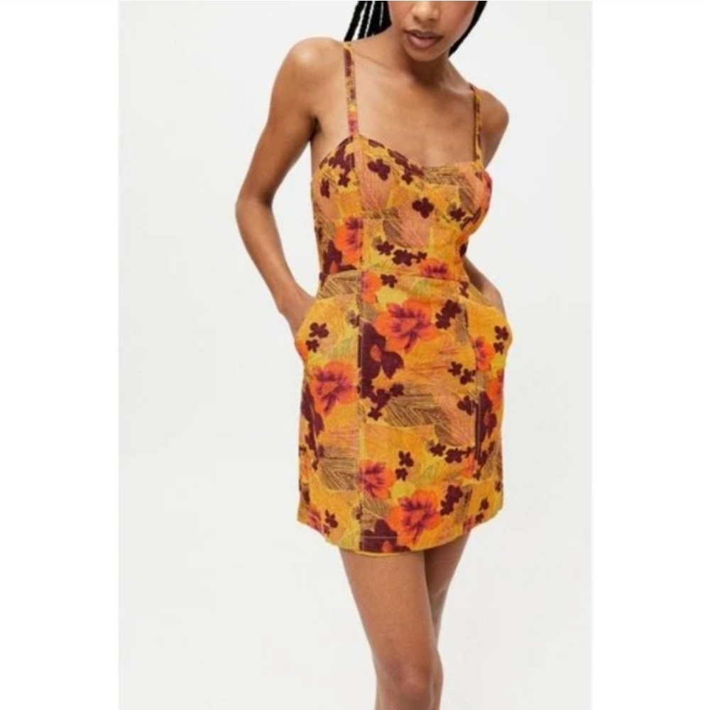 #32 Urban Outfitters Yellow Floral Mini Dress with Pockets